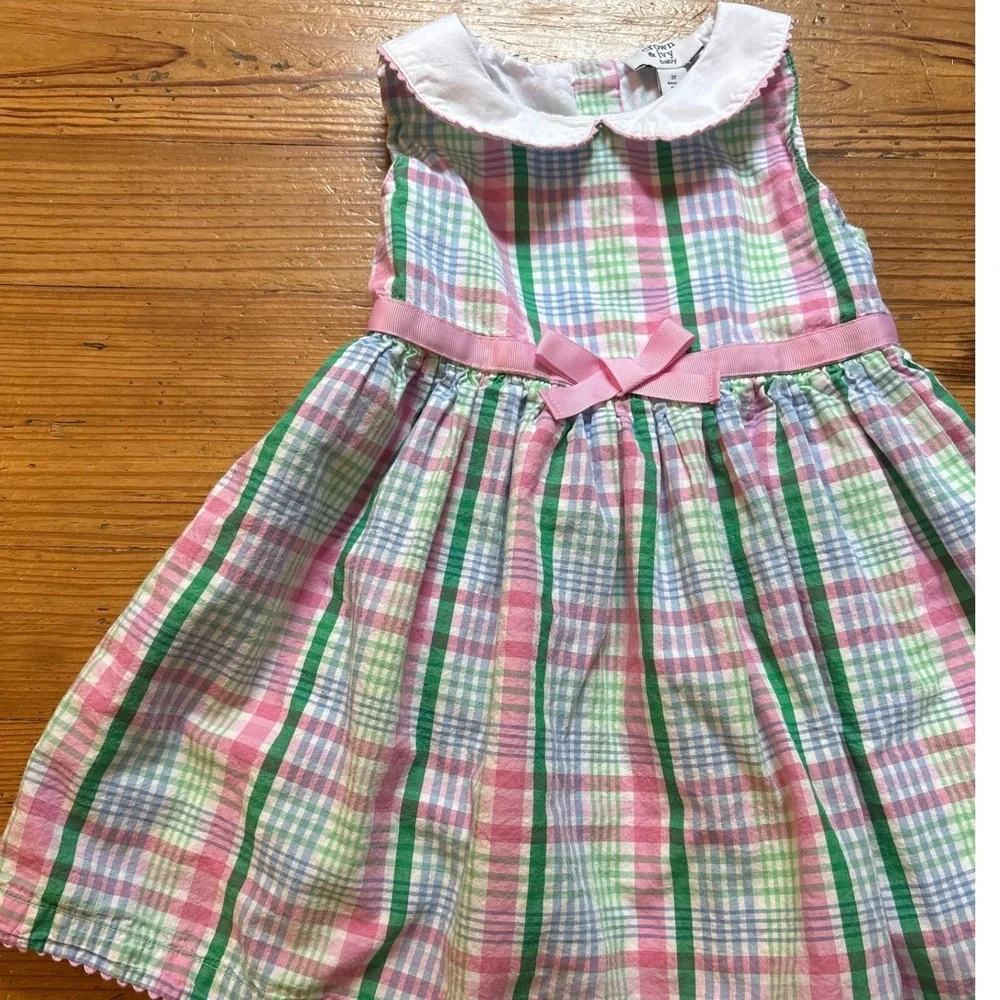 Crown & Ivy Dress Kids Pink Plaid Peter Pan Collar Sleeveless‎ Bow SIZE 3T